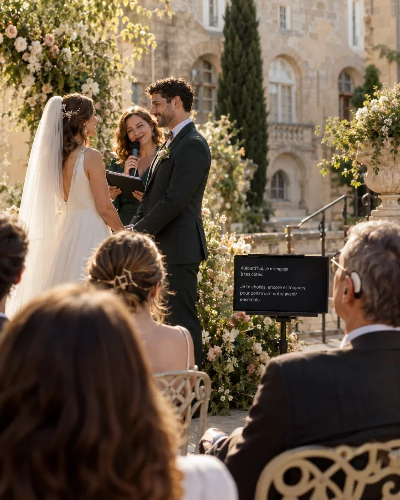 Accessibilité : cérémonie de mariage au château avec transcription des vœux en direct sur écran